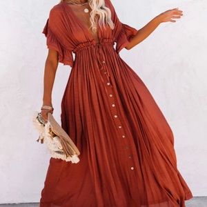 VICI Collection Button Down Ruffle Maxi Dress S